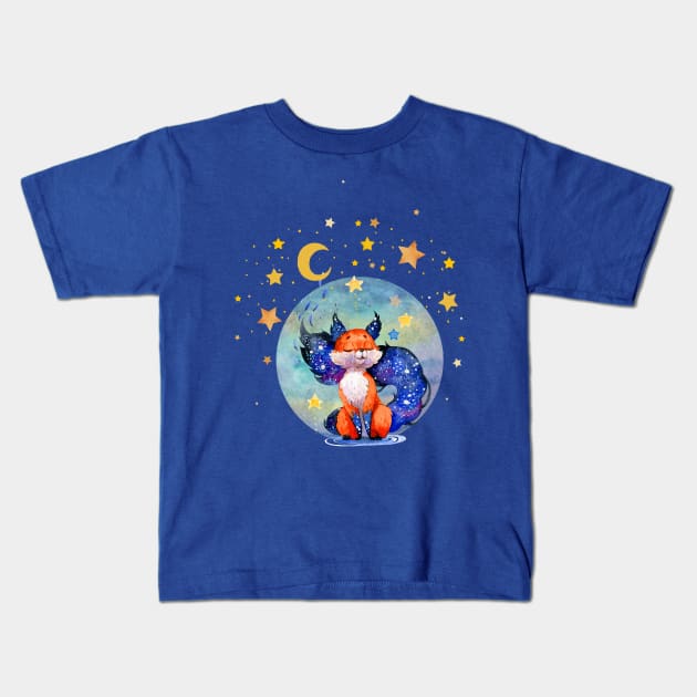 Galaxy Moon Dream Fox Kids T-Shirt by Holisticfox